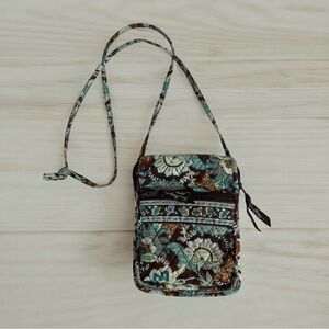 Vera Bradley Mini Hipster Java Blue Cross-Body Purse Bag Floral Brown Teal